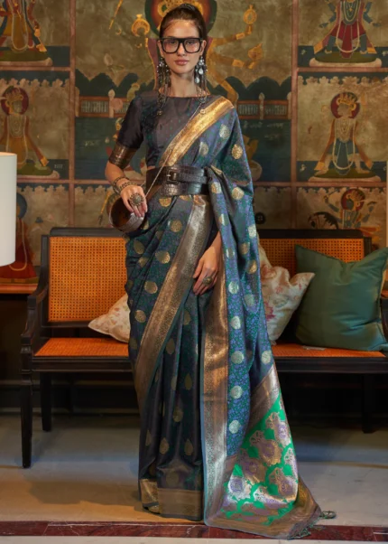 Medieval Blue Banarasi Saree