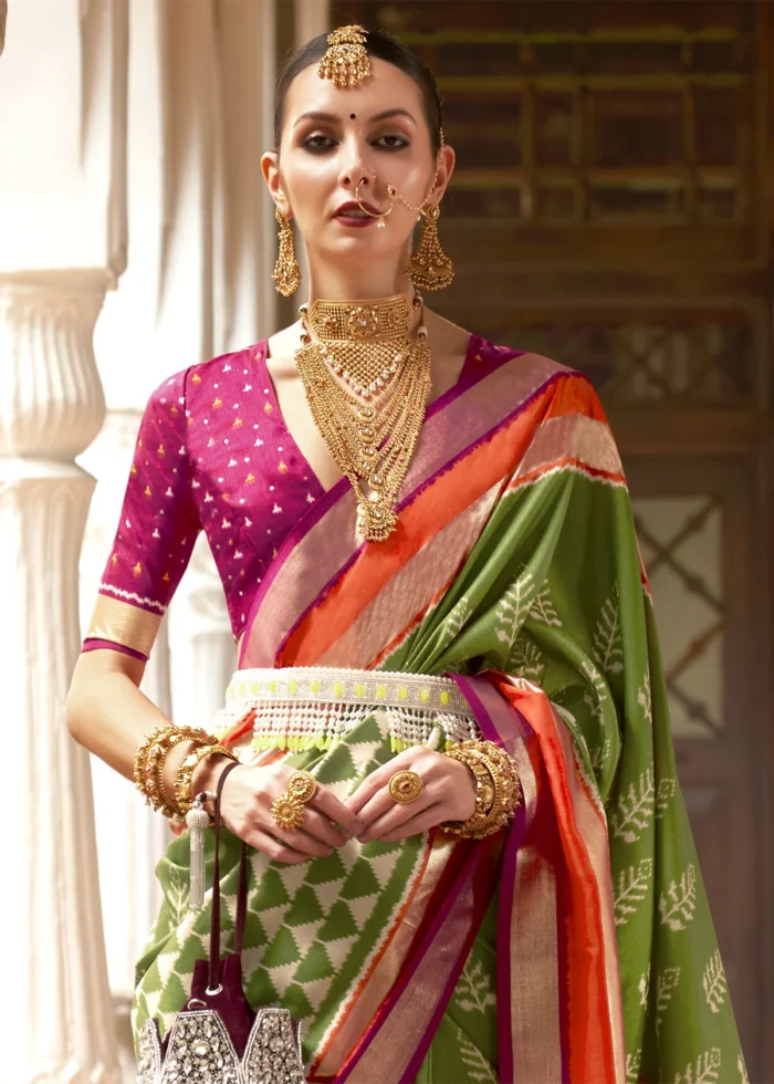 Mehndi Green Patola Silk Saree