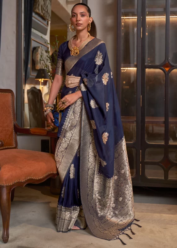 Navy Blue Banarasi Saree