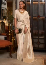 Off White Banarasi Georgette Silk Saree