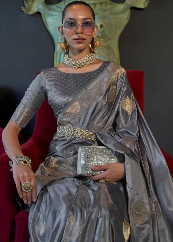 Silver Gray Banarasi Saree