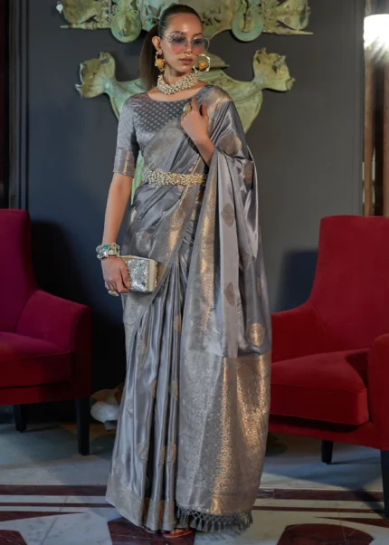 Silver Gray Banarasi Saree