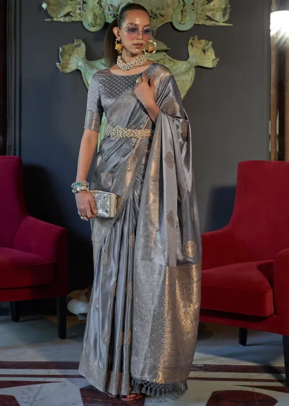 Silver Gray Banarasi Saree