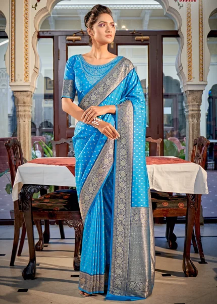 Woven Chanderi Silk Saree in Sky Blue : SSF18522