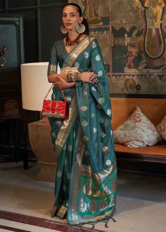 Teal Blue Banarasi Saree