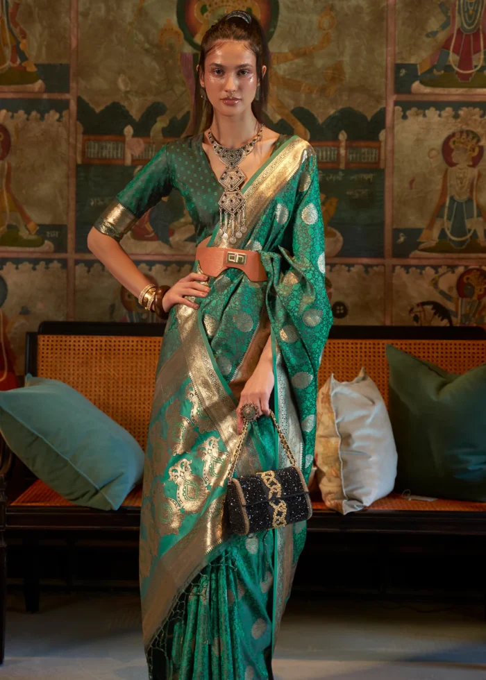 Teal Green Banarasi Saree