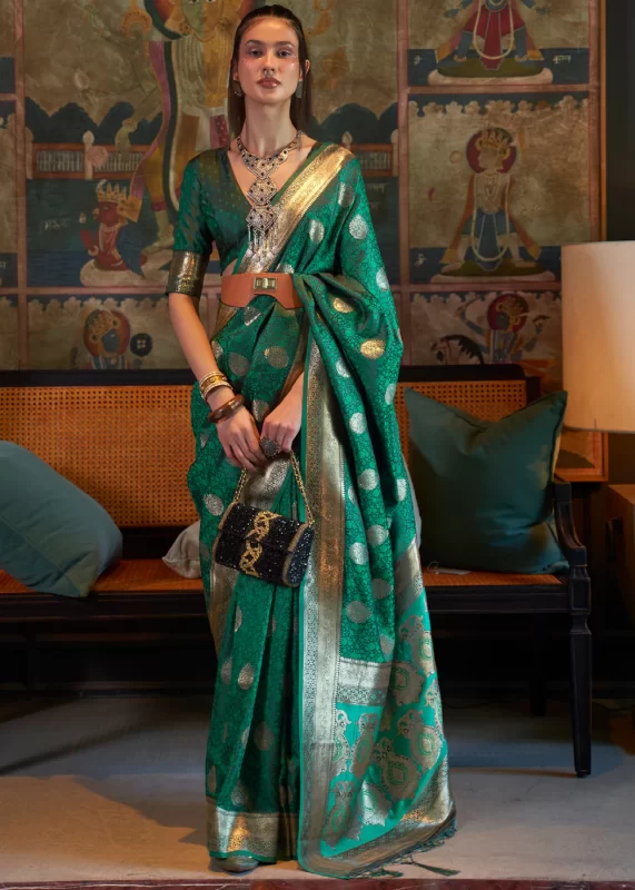 Teal Green Banarasi Saree