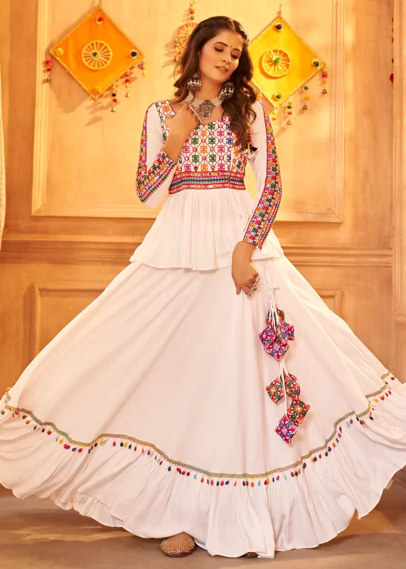 White Lehenga Choli with Mirror Work