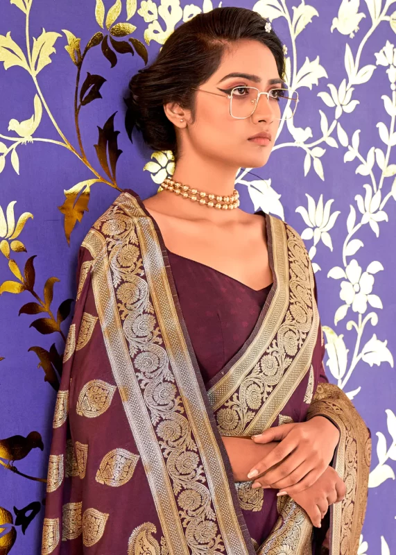 Dark Purple Banarasi Saree