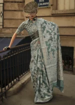 Forest Green Lucknowi Chikankari Organza Saree