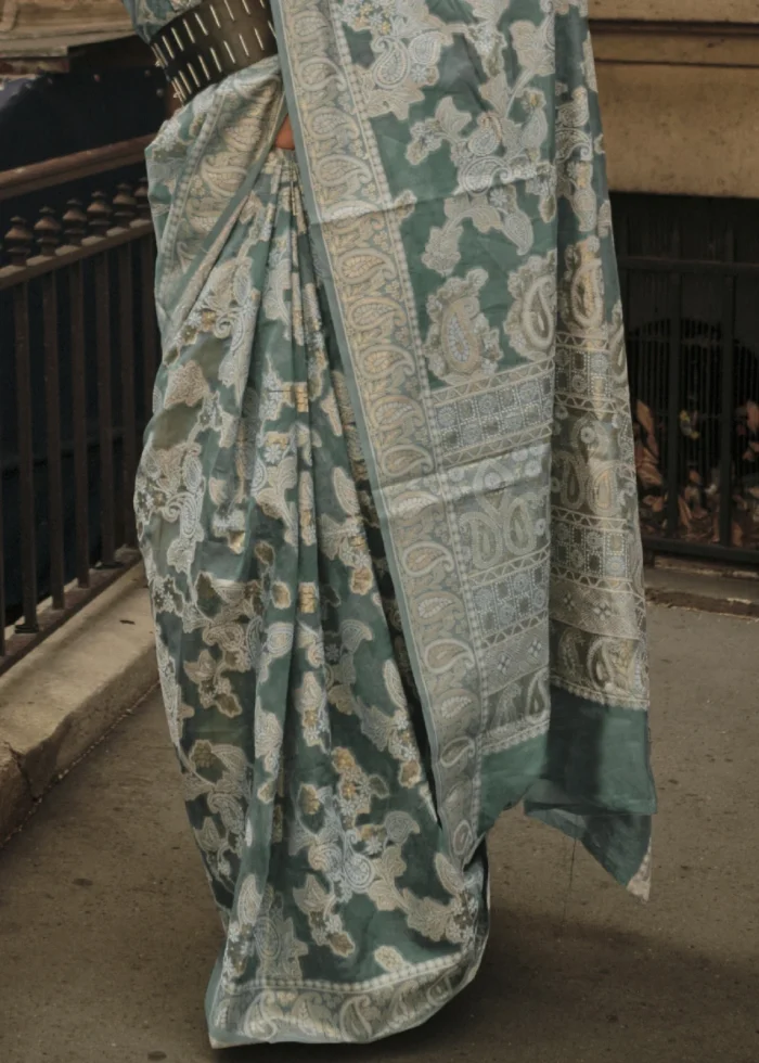 Forest Green Lucknowi Chikankari Saree