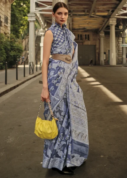 Midnight Blue Lucknowi Chikankari Saree