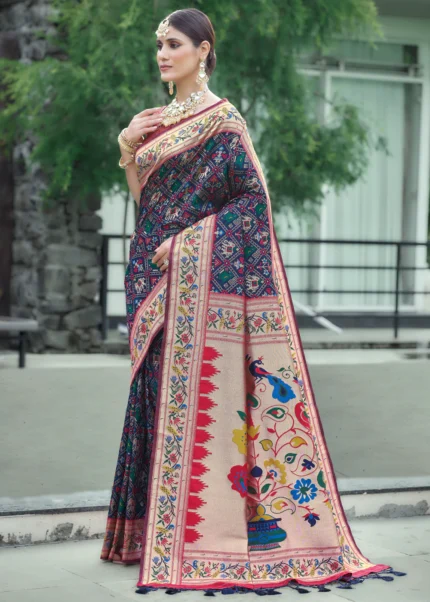 Navy Blue Paithani Silk Saree