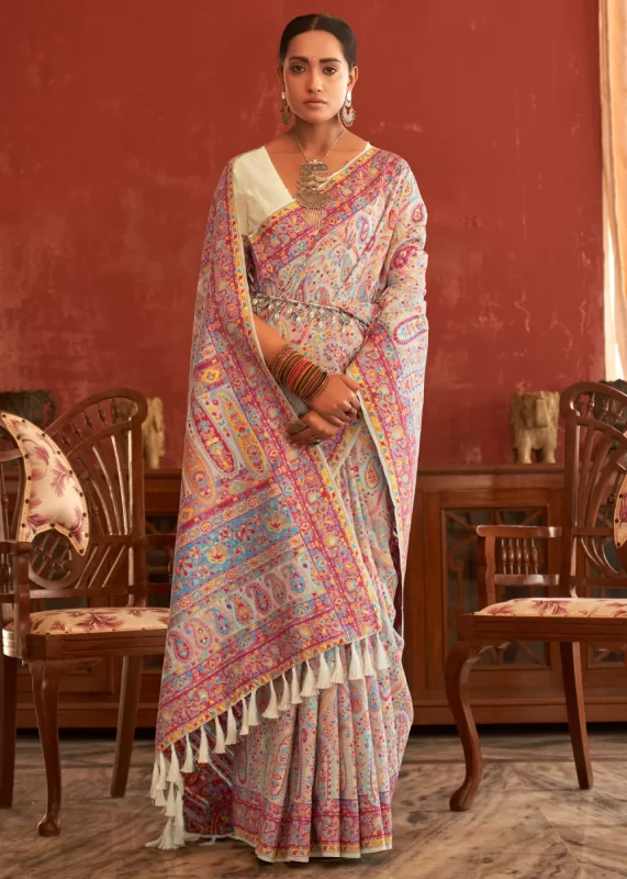 Off White Kashmiri Jamawar Saree