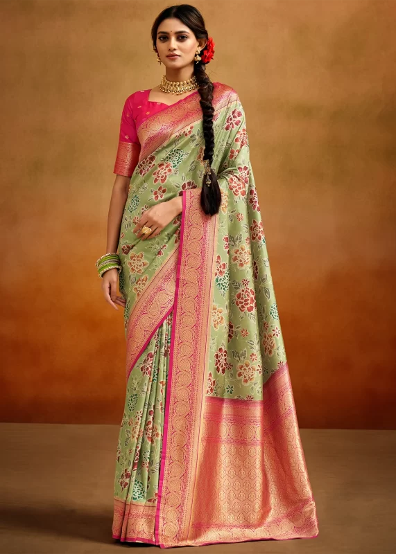 Pista Green Banarasi Saree