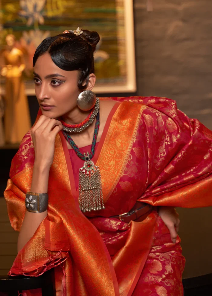 Red and Orange Kanjivaram Saree