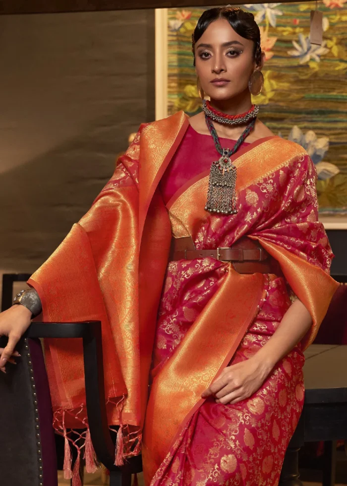 Red and Orange Kanjivaram Saree