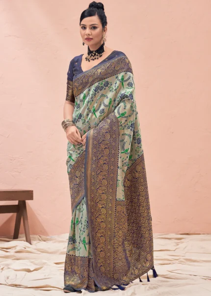 Sage Green and Blue Kanjivaram Saree