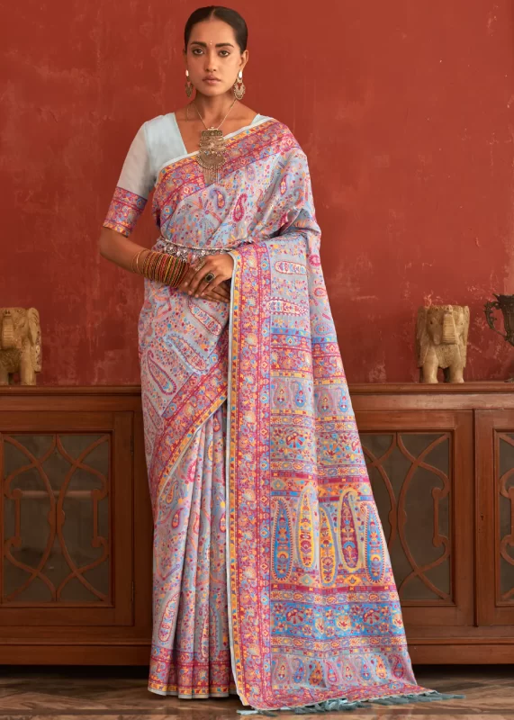 Sky Blue Kashmiri Jamawar Saree