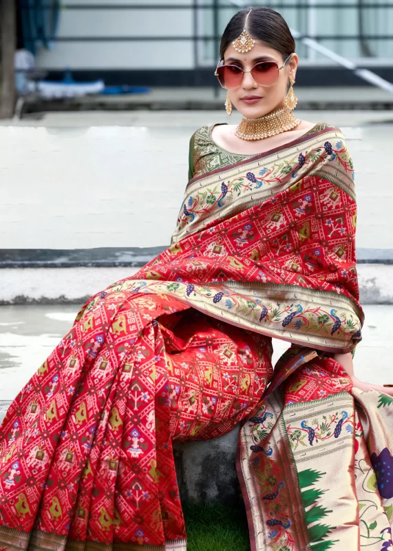 Tango Red Paithani Silk Saree