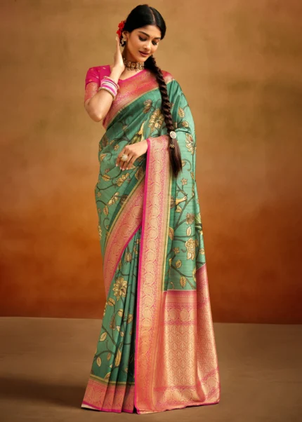 Teal Green Banarasi Saree