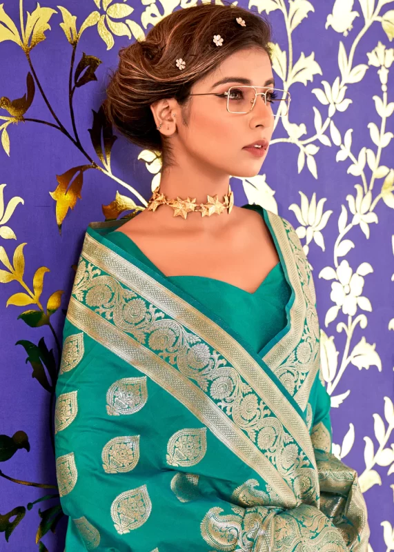 Turquoise Banarasi Saree