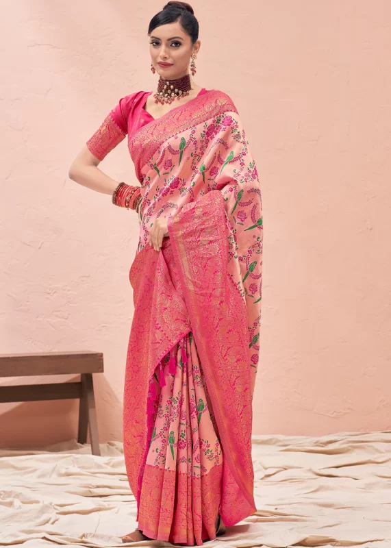 Watermelon Pink Kanjivaram Saree