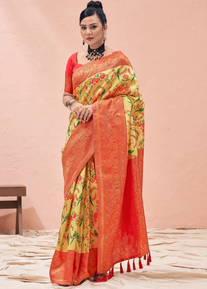 Yellow and Red Kanjivaram Saree