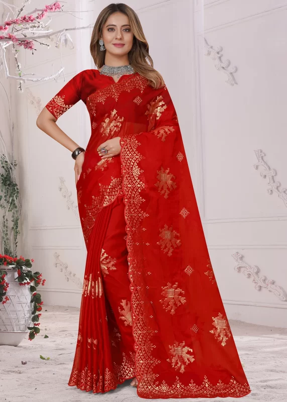 Bridal Red Embroidered Saree