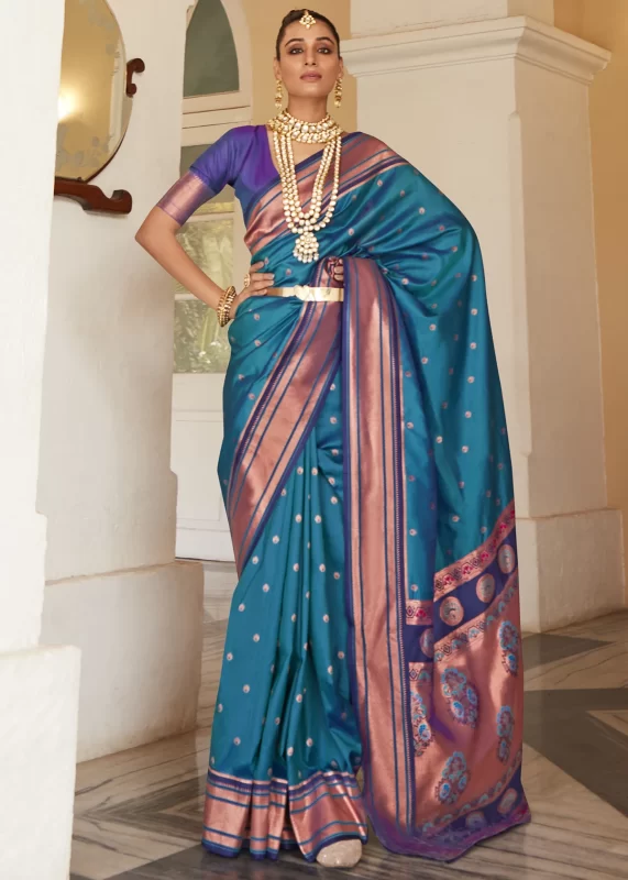 Cerulean Blue Paithani Silk Saree