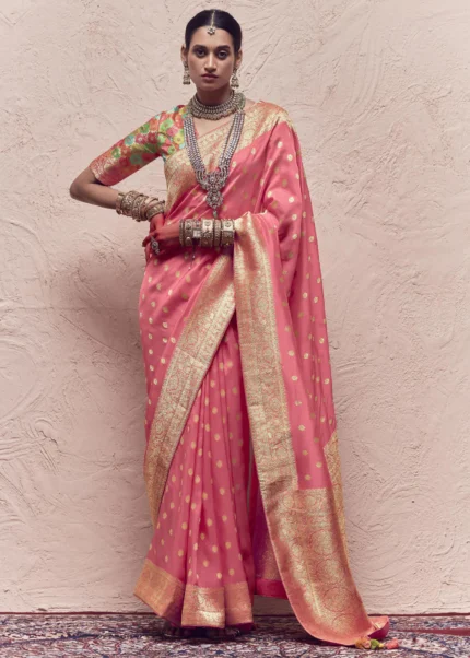 Coral Peach Banarasi Saree