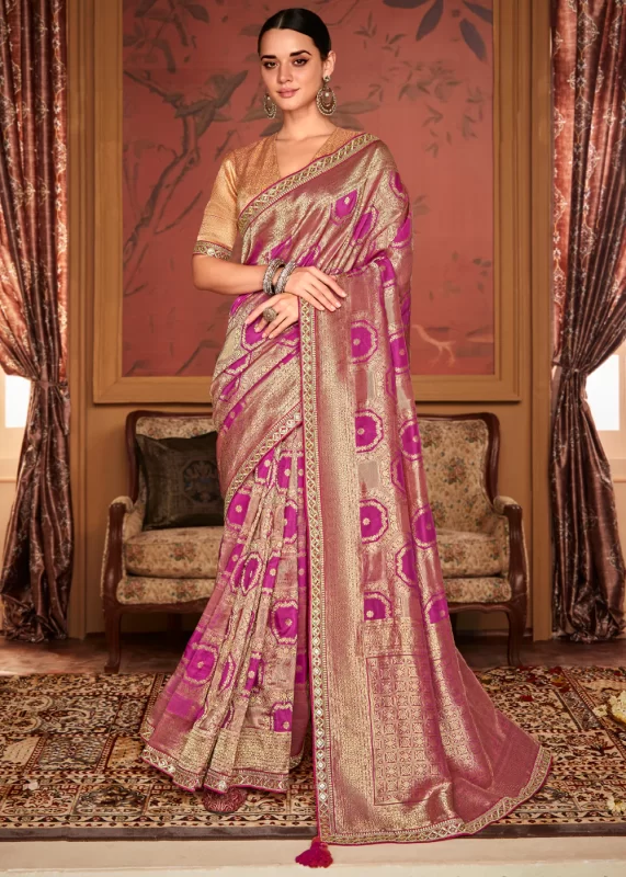 Magenta Pink Banarasi Saree