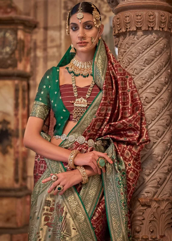 Maroon Banarasi Saree with Stone Work