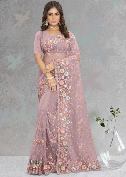 Mauve Embroidered Saree