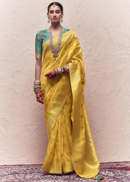 Mustard Yellow Banarasi Saree