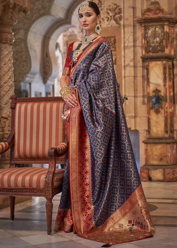 Navy Blue Banarasi Saree