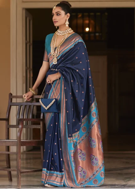 Navy Blue Paithani Silk Saree