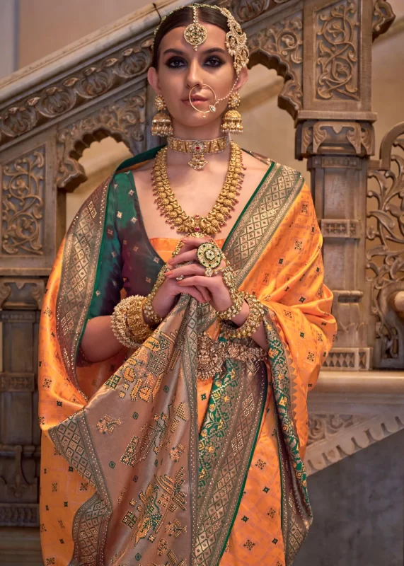 Orange Banarasi Saree with Stone Work