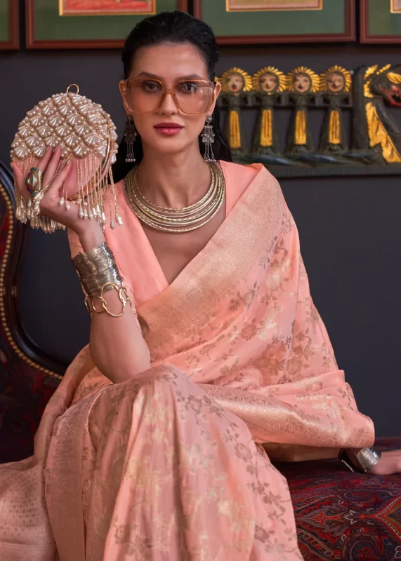 Peach Banarasi Saree