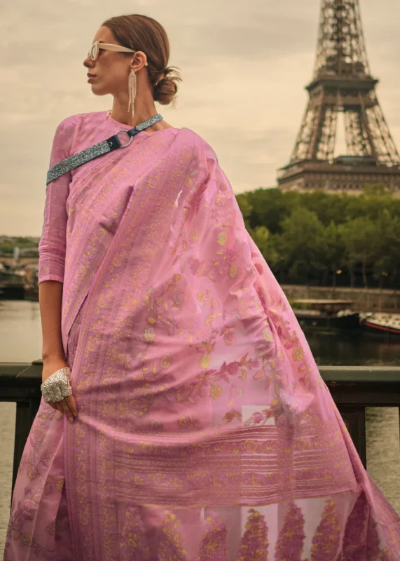 Rose Pink Kashmiri Jamawar Saree