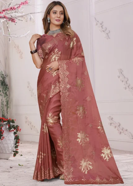 Rust Embroidered Saree