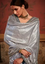 Silver Gray Banarasi Saree