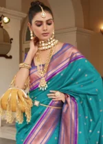 Turquoise Blue Paithani Silk Saree