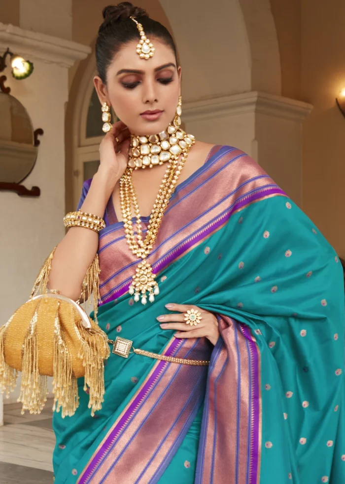 Turquoise Blue Paithani Silk Saree