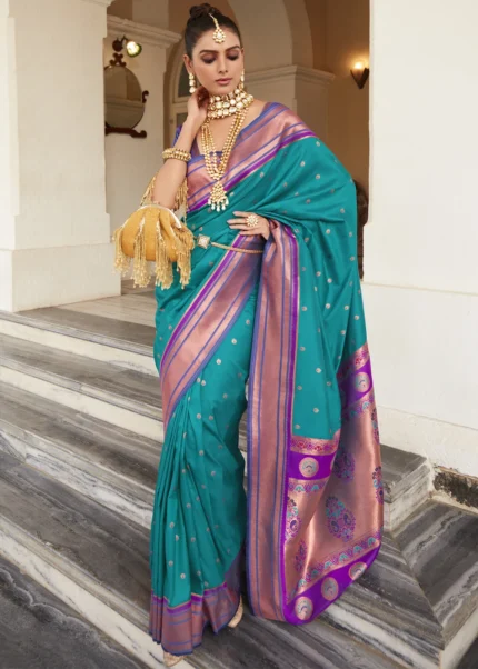 Party Wear Designer Turquoise Blue Sequence Saree scaled