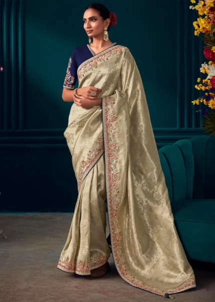 Almond Beige Kanjivaram Silk Saree