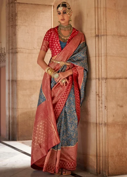 Antique Blue Banarasi Saree