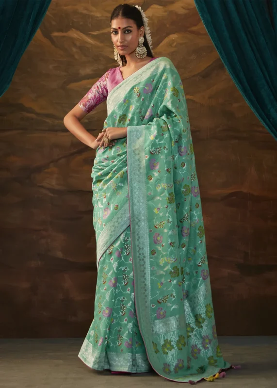 Aqua Green Paithani Silk Saree