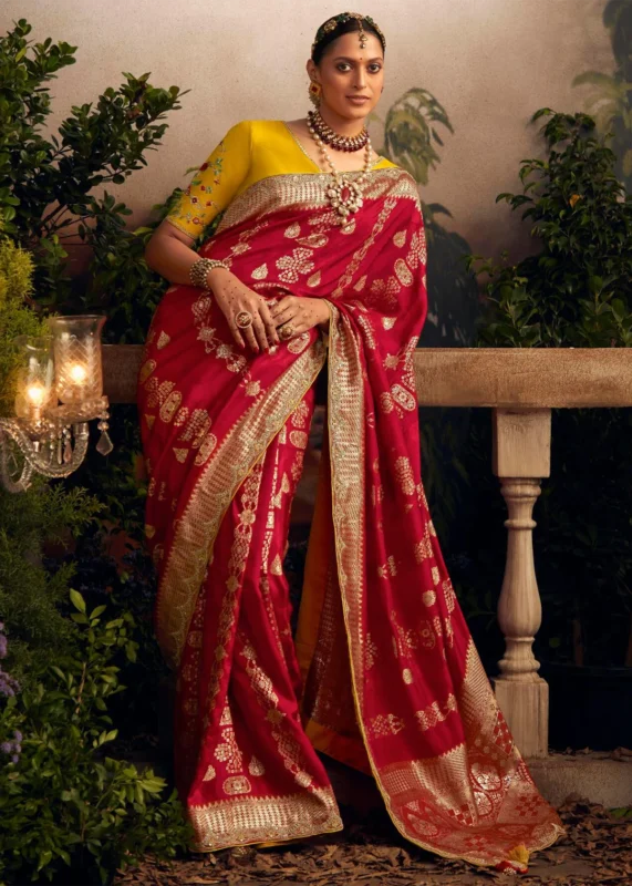 Bridal Red Banarasi Dola Silk Saree