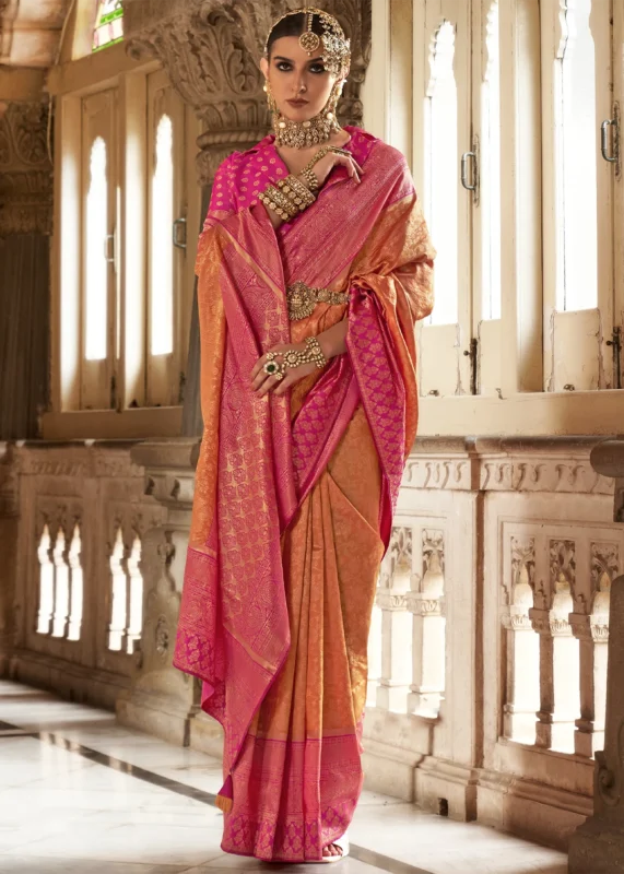 Coral Orange Banarasi Saree